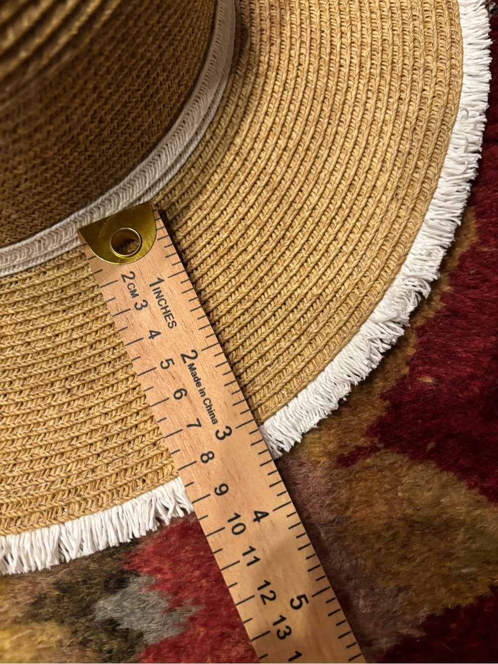 Straw Wide Brim Sun Hat with White Pom Pom Trim - Picture 3 of 5
